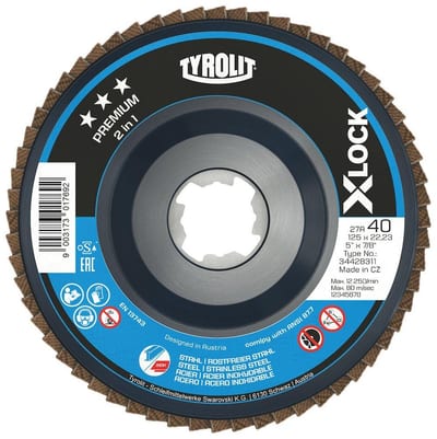 Tyrolit X-Lock Premium 2IN1 Flap Disc convex - 22.23mm, 125mm, 40, steel, Stainless steel, Zirconia