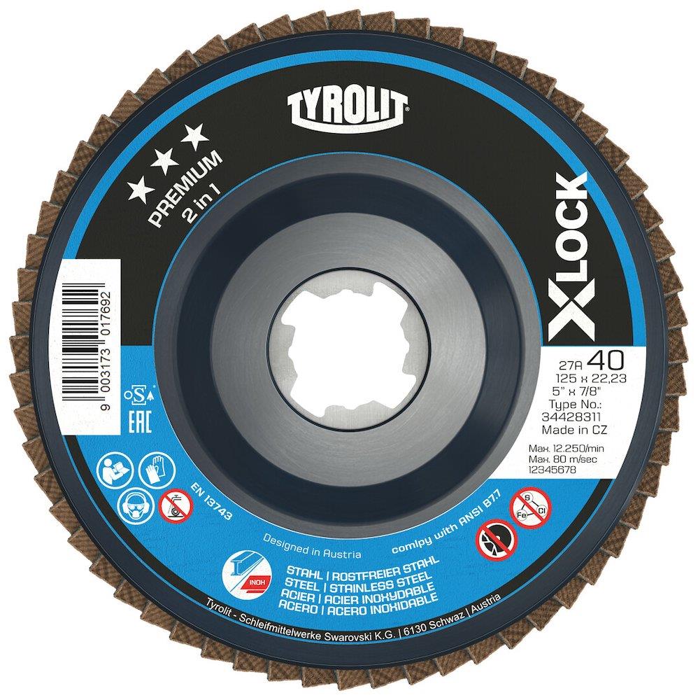Tyrolit X-Lock Premium 2IN1 Flap Disc convex - 22.23mm, 125mm, 60, steel, Stainless steel, Zirconia