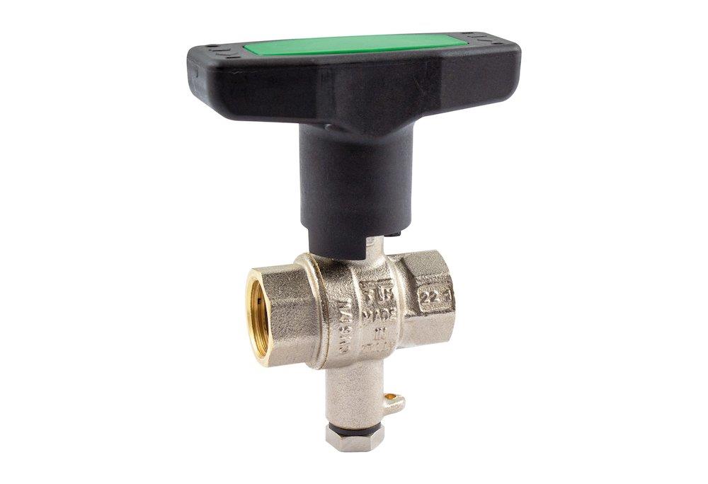 Unico Ball Valve with built-in dip tube coupling/coupling - Normal, T-handle, brass, 1/2", 1/2" 10504819