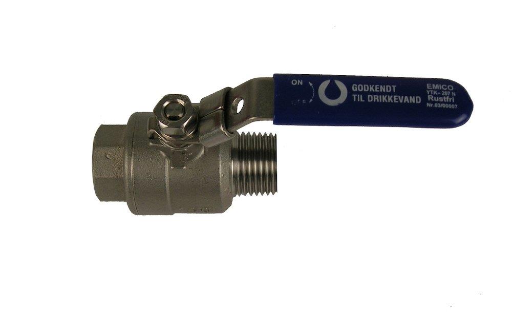 Unico Ball Valve with handle socket/nipple - Normal, L-handle, acid-resistant, 3/4", 3/4"