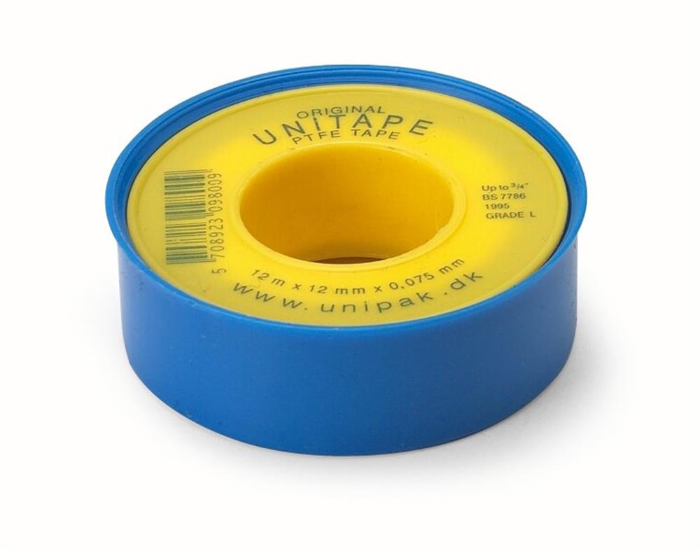 Unipak Unitape PTFE Thread Sealing Tape, 12 mm x 12 m x 0.075 mm