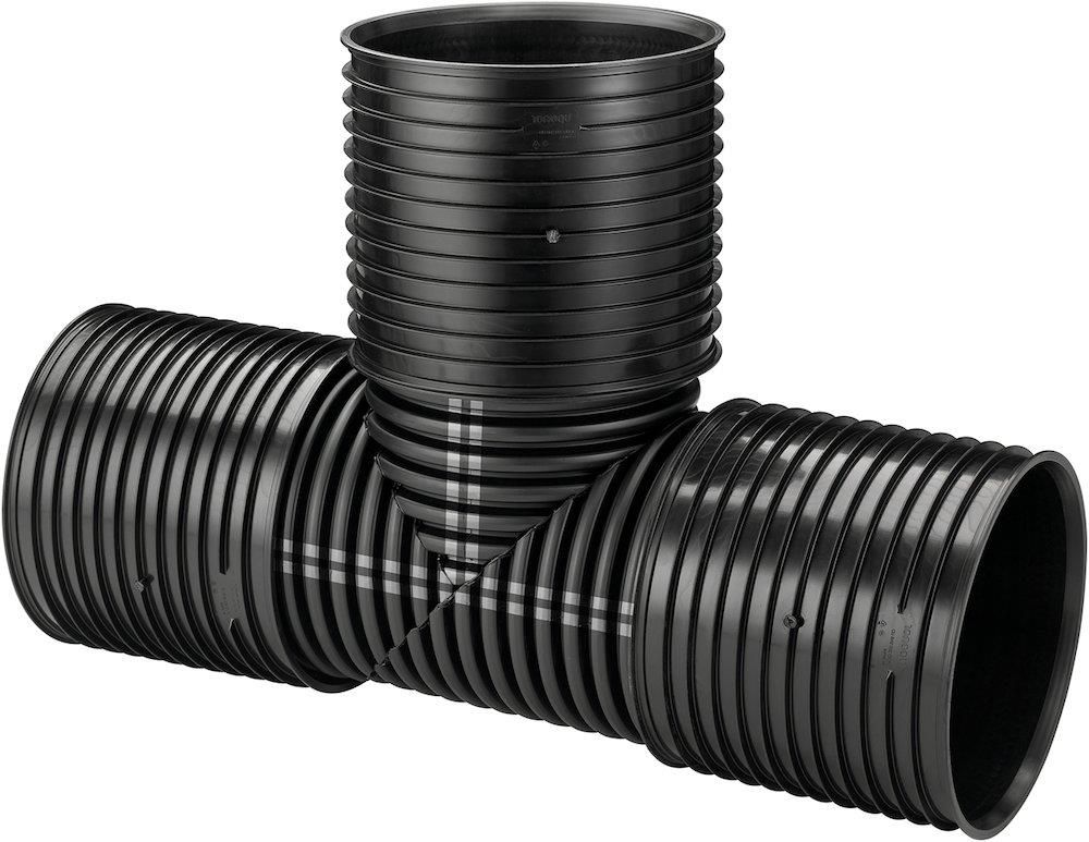 Uponor IQ Branch pipe with 3 sockets and seals PP black - 225mm, 200mm, 90°