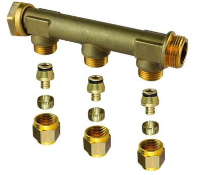 Uponor Manifold with bushing - 3/4", 3PCS, 15mm, Dezincification-free brass