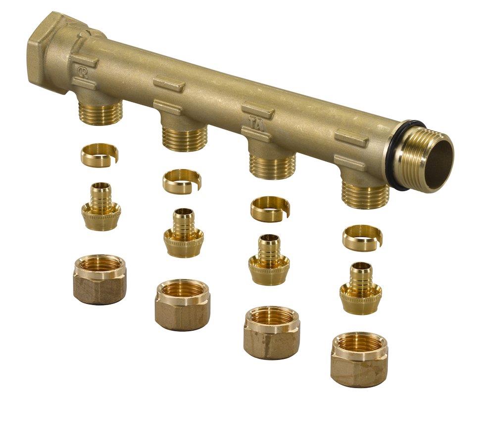 Uponor Manifold with coupling - 3/4", 4PCS, 15mm, Dezincification-free brass