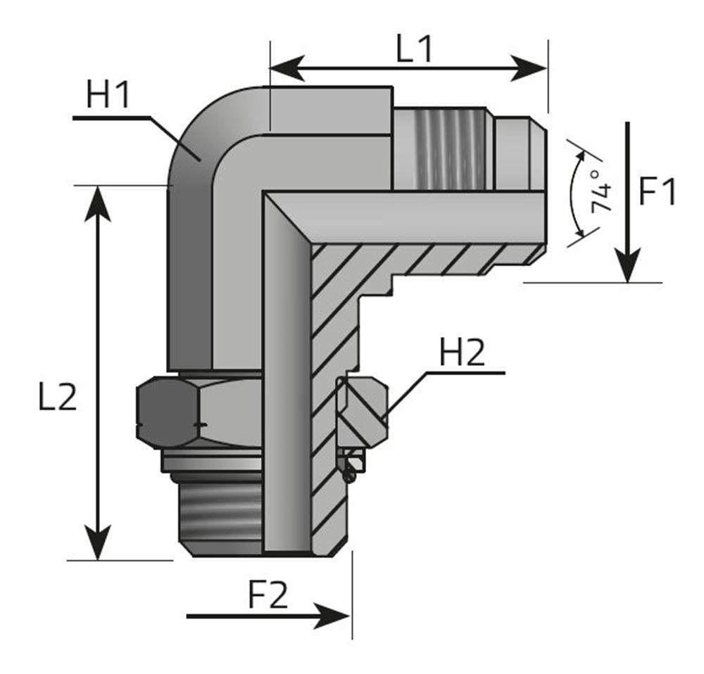 Vitillo LMJ Angle Insertion adjustable steel zinc/nickel JIC/metric - M18X1,5, 12mm, 90°, 275bar