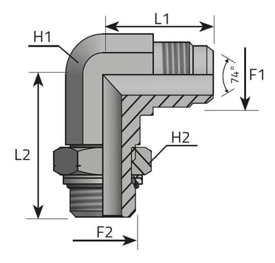 Vitillo LMJ Angle Insertion adjustable steel zinc/nickel JIC/metric - M18X1,5, 12mm, 90°, 275bar