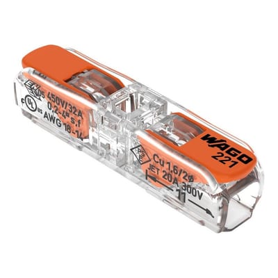 Wago 221-2411 Spring Terminal Sleeve - 2P, Clear/orange, 4 mm²