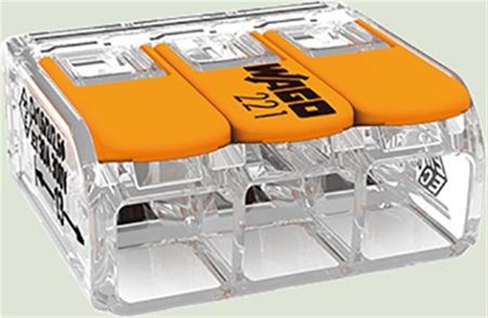 Wago 221-613 Spring Terminal Sleeve - 3P, Clear, 0,5 - 6 mm²