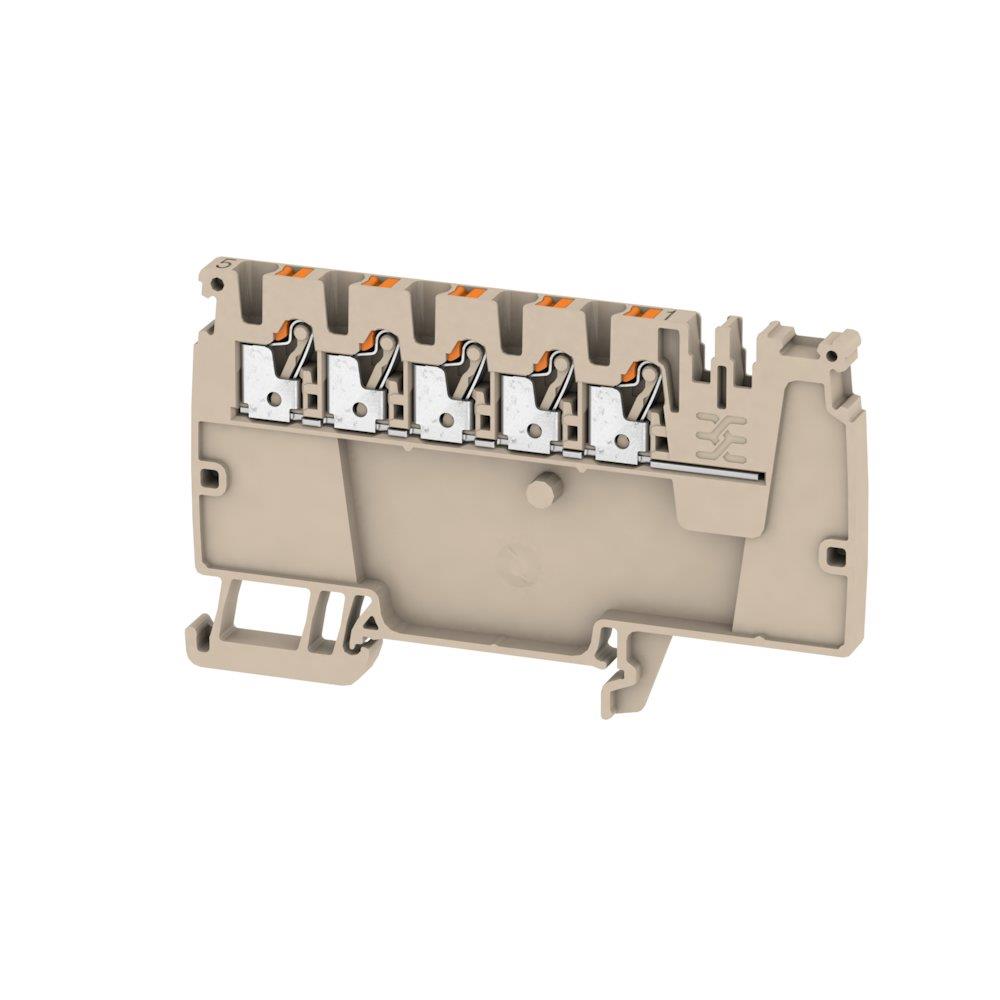 Weidmüller AAP12 2.5 LI Through Terminal - 5 x 2.5 mm², Beige/Orange, Push-in, 5 Connections