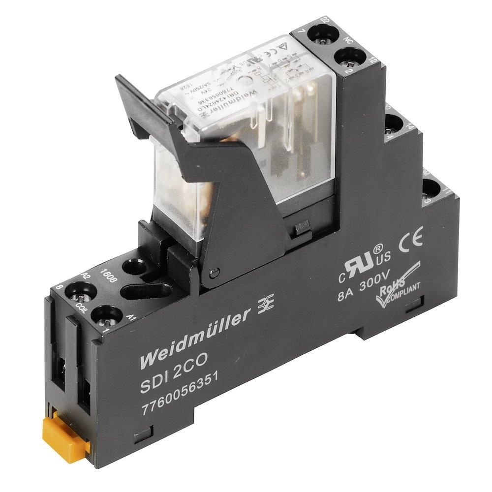 Weidmüller DRIKIT Push-In Plug-in Relay with LED and test button - DRIKIT Push-In, 230 DCV, 5A, 2CO