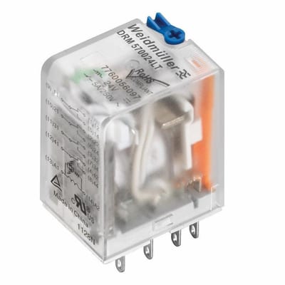 Weidmüller DRM Plug-in Relay with LED and test button - DRM - SCM, 24 DCV, 10A, 2CO