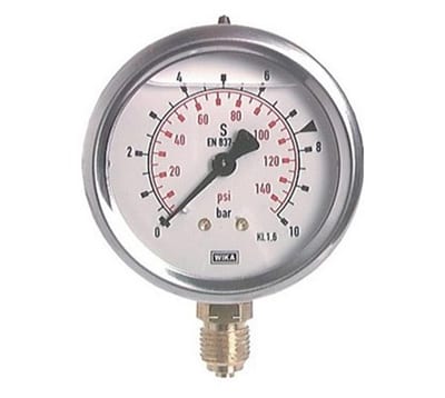 Wika Manometer Glycerin-Filled Downward Stud - 0-40 bar, G 1/4"