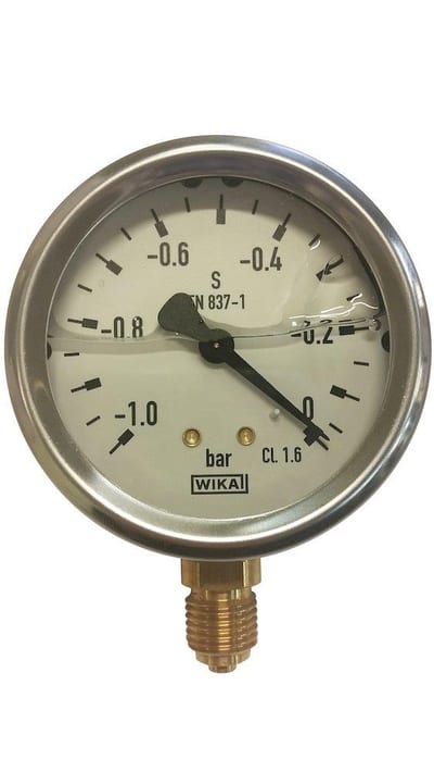 Wika Vacuum Gauge Glycerin-Filled Bottom Connection - -1 to 0 bar, G 1/4"