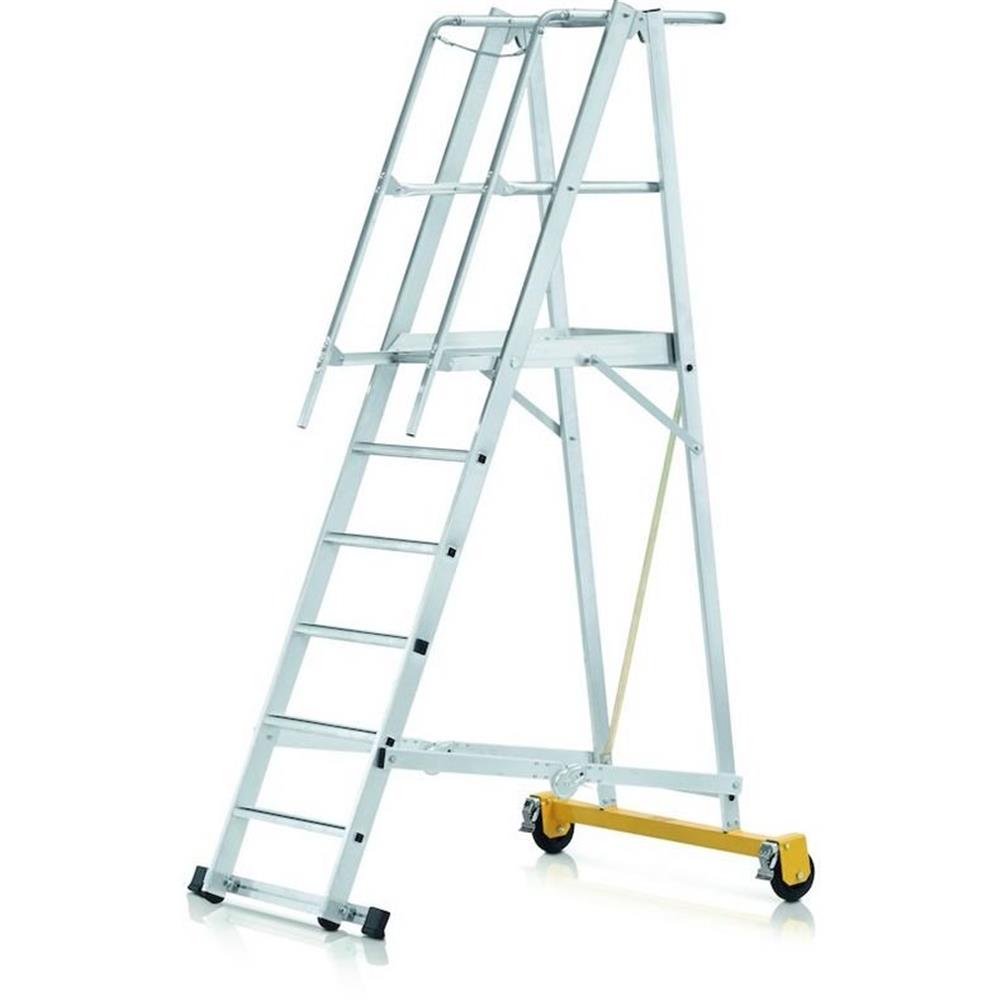 Zarges 41204 Platform Ladder with wheels and handrail - 3.8M, 1.8M, 7PCS, Yes